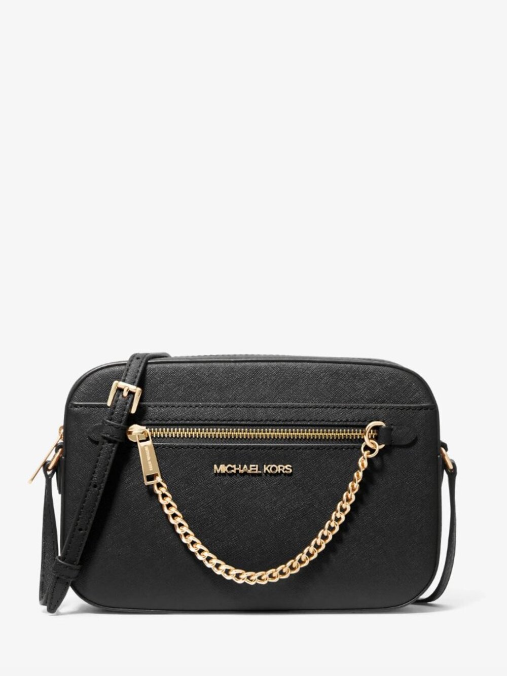 Michael Kors Jet Set Large Saffiano Leather Crossbody Bag for Women (Black)